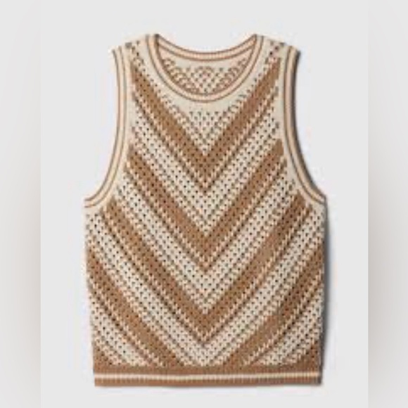GAP Tops - GAP Crochet Tan and Cream Knit Sweater Vest